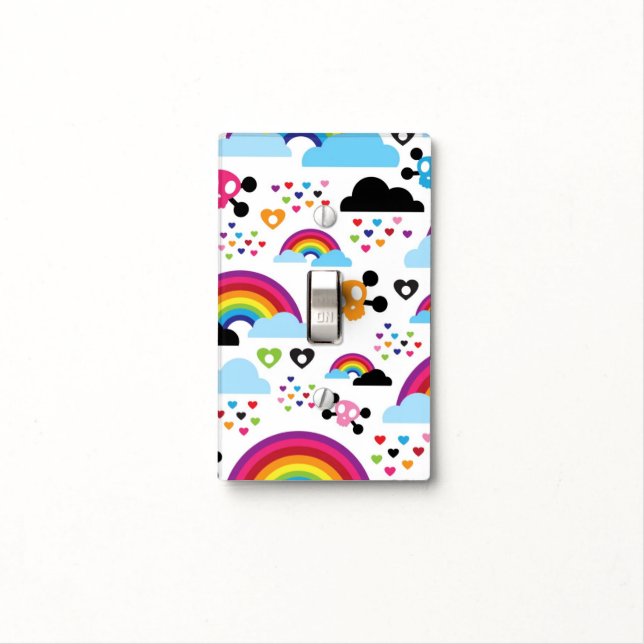 Teenage emo rainbow skull background light switch cover (In Situ)