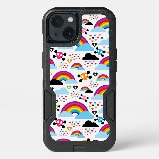 Teenage emo rainbow skull background otterbox iPhone case (Back)