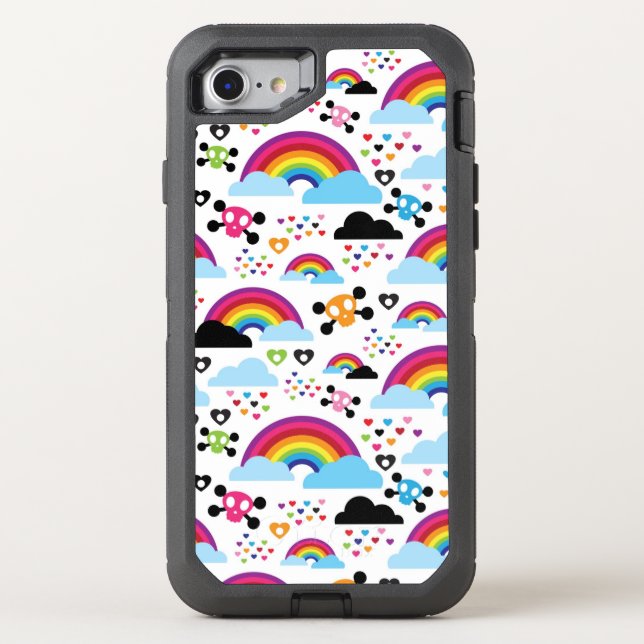 Teenage emo rainbow skull background otterbox iPhone case (Back)