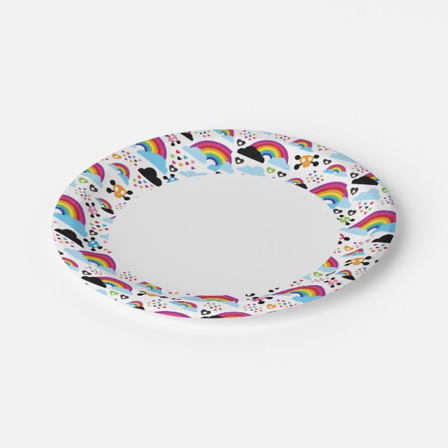 Teenage emo rainbow skull background paper plates (Angled)