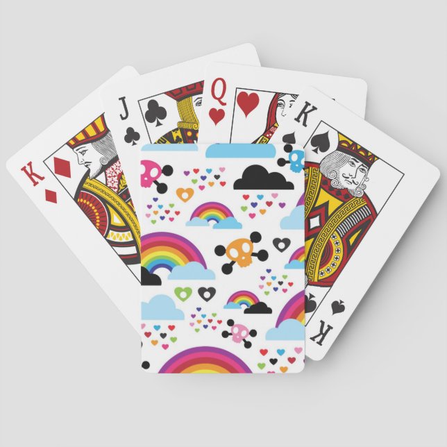 Teenage emo rainbow skull background poker cards (Back)