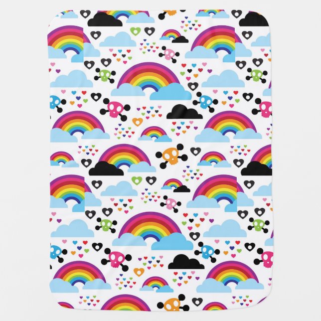 Teenage emo rainbow skull background receiving blanket (Front)