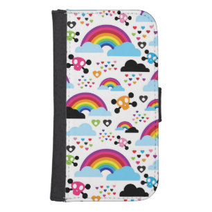 Teenage emo rainbow skull background wallet phone case for samsung galaxy s4