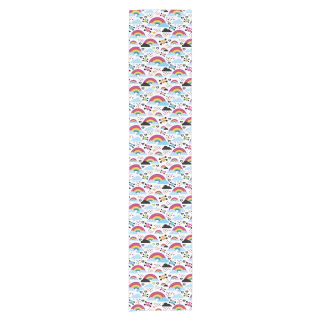 Teenage emo rainbow skull background short table runner (Front)