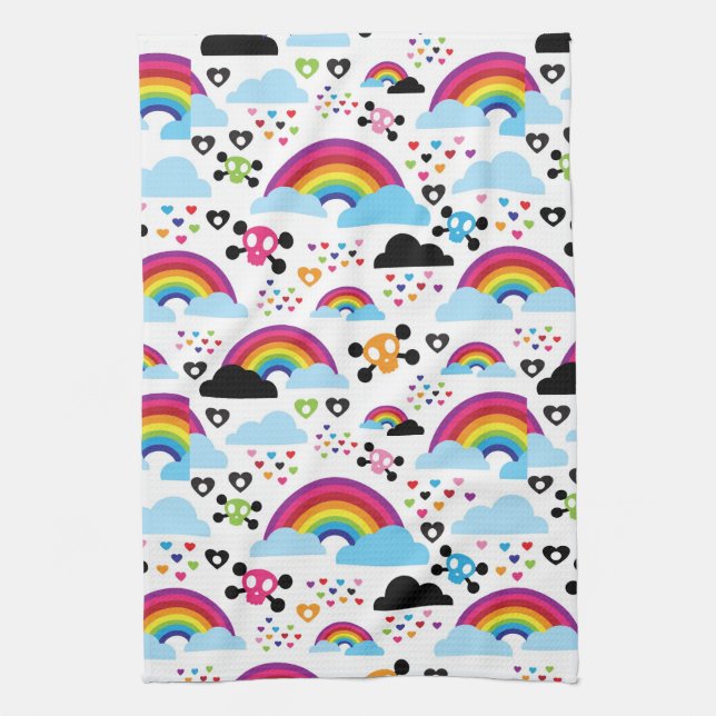 Teenage emo rainbow skull background towel (Vertical)