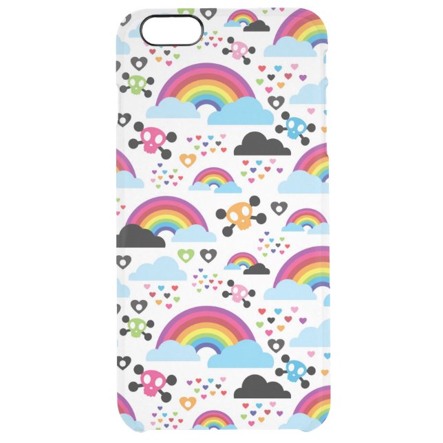 Teenage emo rainbow skull background uncommon iPhone case (Back)