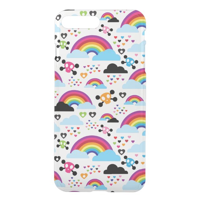 Teenage emo rainbow skull background uncommon iPhone case (Back)