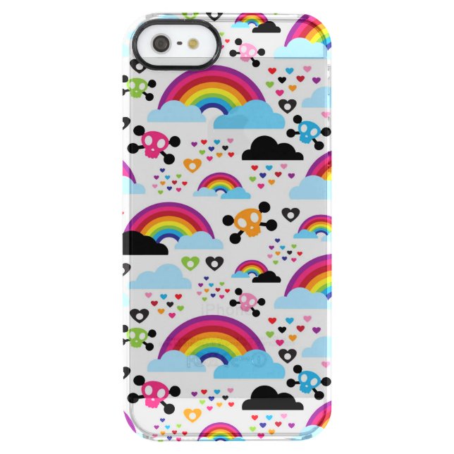 Teenage emo rainbow skull background uncommon iPhone case (Back)