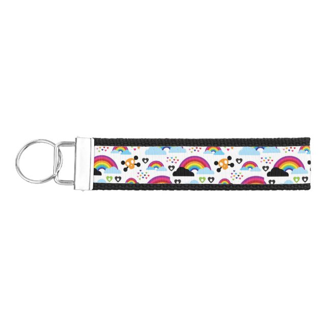 Teenage emo rainbow skull background wrist keychain (Keys on Left)
