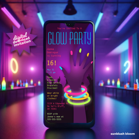 Teenage Glow In The Dark Party Digital Invitation