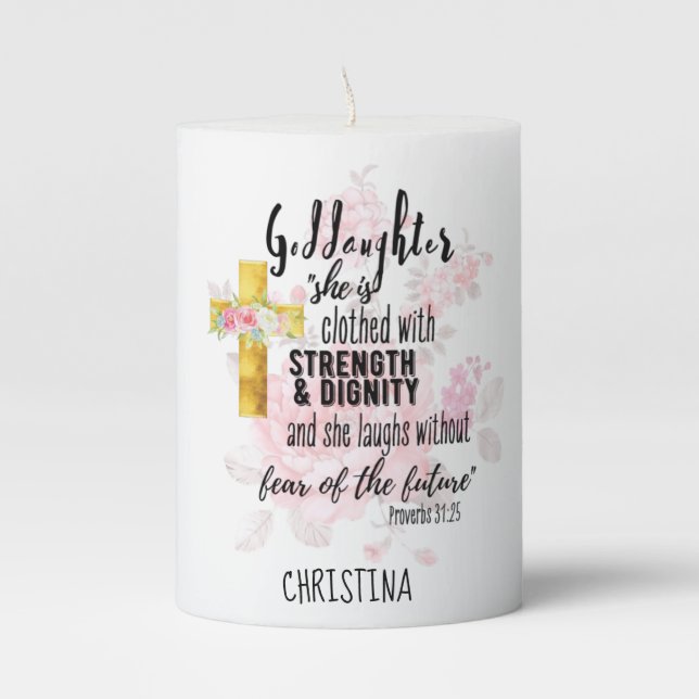 Teenage Goddaughter Gift Personalized Proverb Pillar Candle (Front)