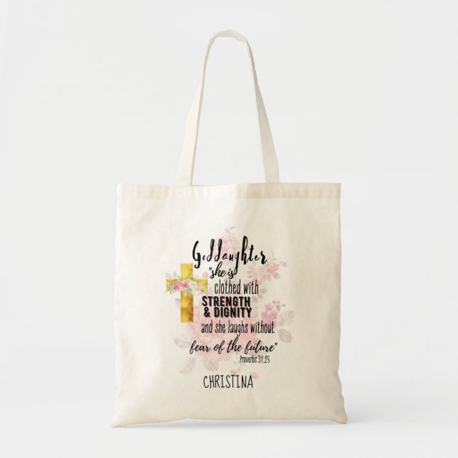 Teenage Goddaughter Gift Personalized Proverb Tote Bag (Front)