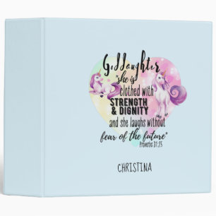Teenage Goddaughter Gift Pink Unicorn Proverb Cute 3 Ring Binder