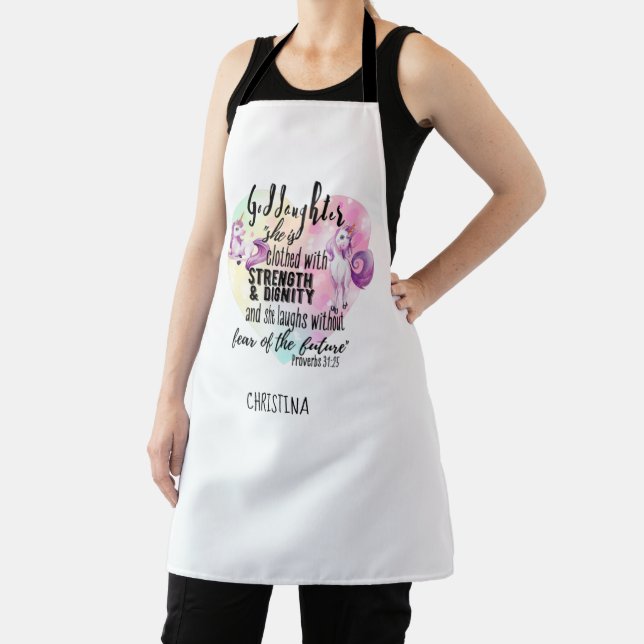 Teenage Goddaughter Gift Pink Unicorn Proverb Cute Apron (Insitu)