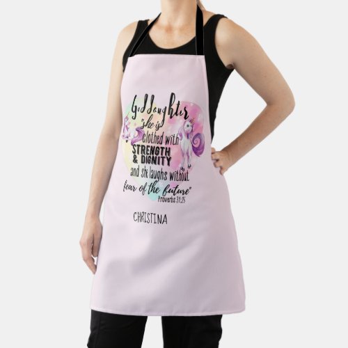 Teenage Goddaughter Gift Pink Unicorn Proverb Cute Apron