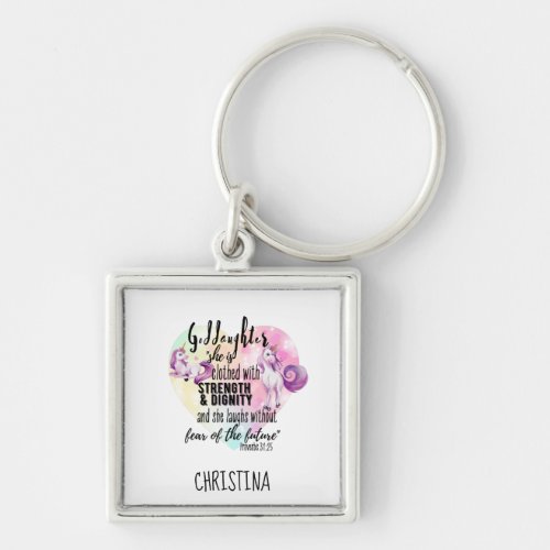 Teenage Goddaughter Gift Pink Unicorn Proverb Cute Keychain