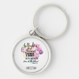 Teenage Goddaughter Gift Pink Unicorn Proverb Cute Keychain