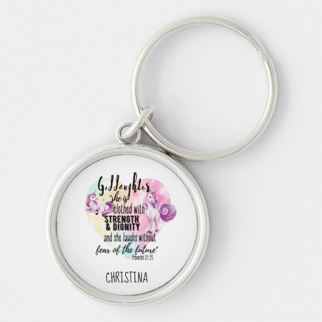 Teenage Goddaughter Gift Pink Unicorn Proverb Cute Keychain (Front)