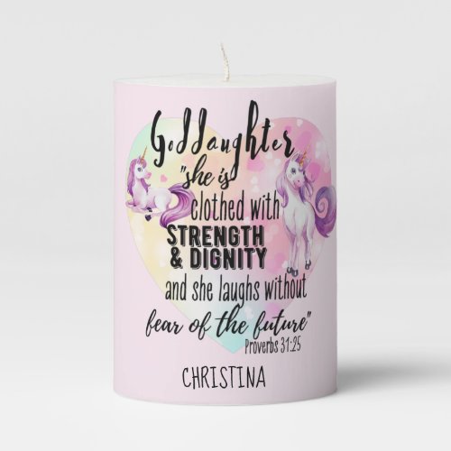 Teenage Goddaughter Gift Pink Unicorn Proverb Cute Pillar Candle