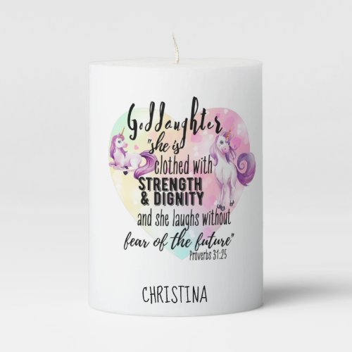 Teenage Goddaughter Gift Pink Unicorn Proverb Cute Pillar Candle