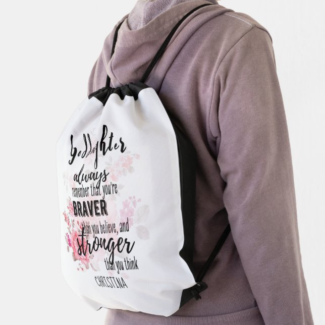 Teenage GODDAUGHTER Motivational Quote Floral Drawstring Bag (Insitu)