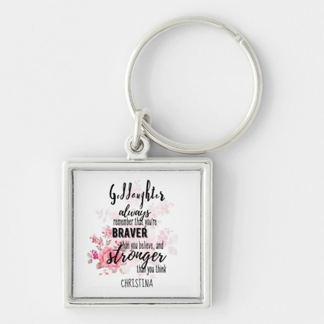 Teenage GODDAUGHTER Motivational Quote Floral Keychain (Front)