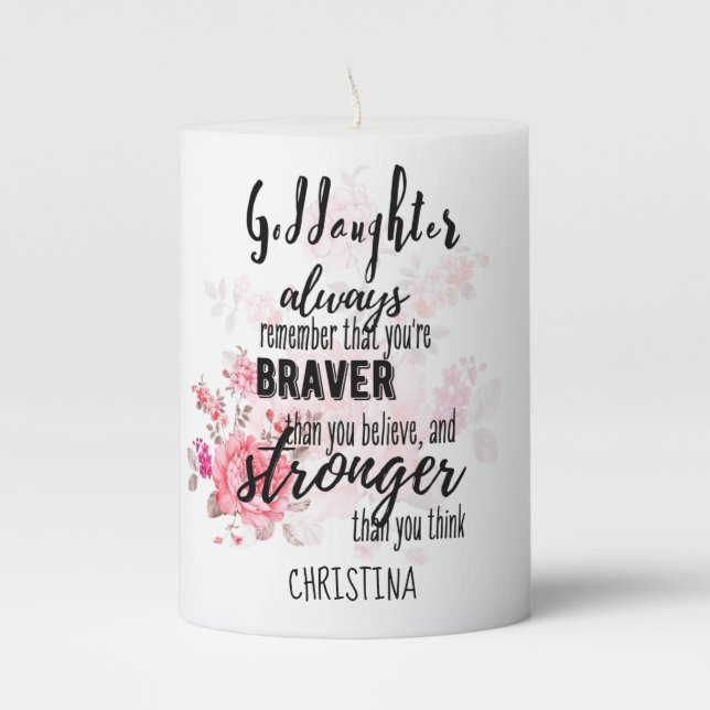 Teenage GODDAUGHTER Motivational Quote Floral Pillar Candle (Front)
