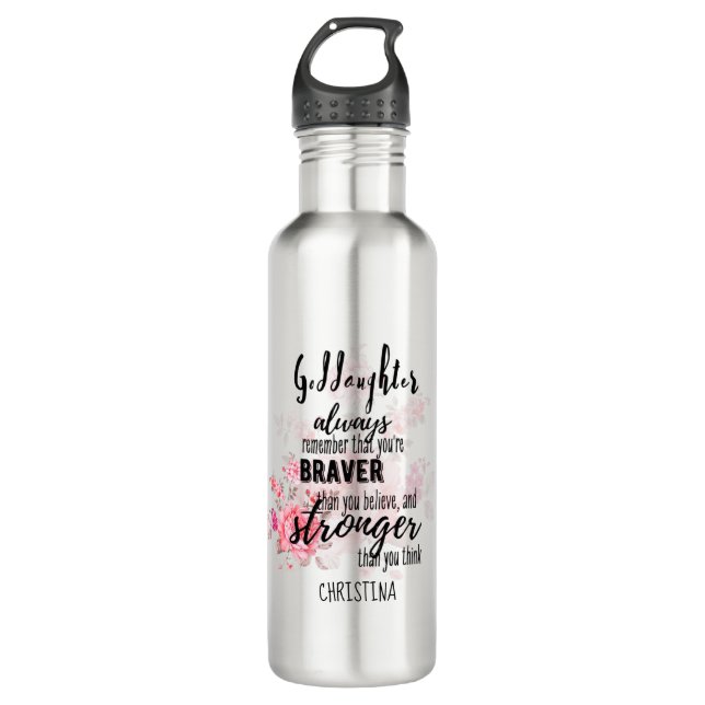 Teenage GODDAUGHTER Motivational Quote Floral Stainless Steel Water Bottle (Front)