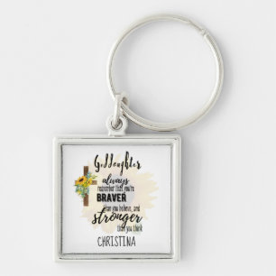 Teenage GODDAUGHTER Motivational Quote Sunflowers Keychain