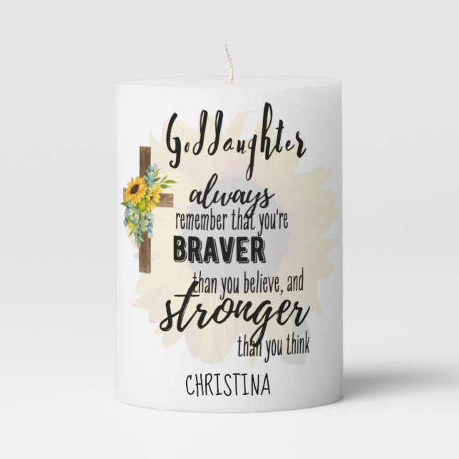 Teenage GODDAUGHTER Motivational Quote Sunflowers Pillar Candle (Front)