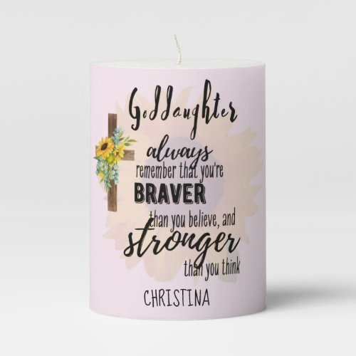 Teenage GODDAUGHTER Motivational Quote Sunflowers  Pillar Candle