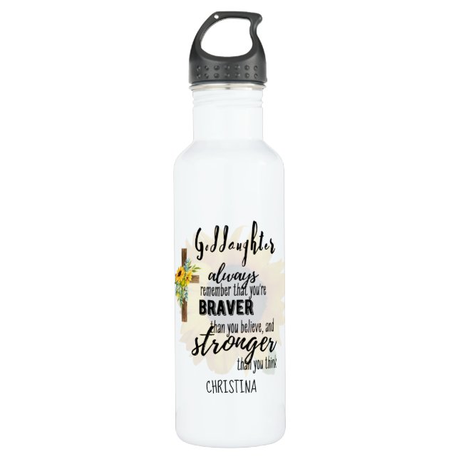 Teenage GODDAUGHTER Motivational Quote Sunflowers  Stainless Steel Water Bottle (Front)
