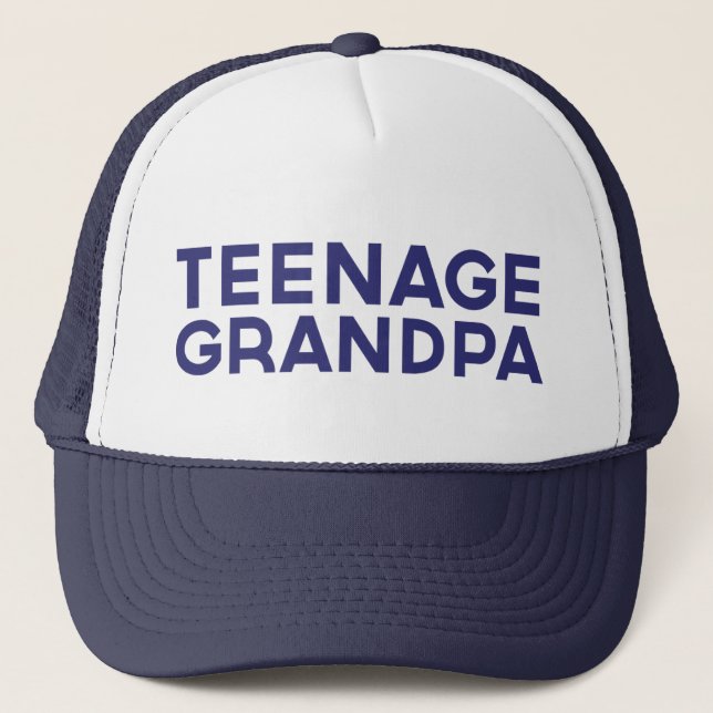TEENAGE GRANDPA fun slogan trucker hat in blue (Front)