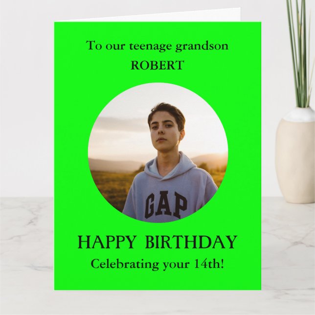 Teenage Grandson Photo 14th BIG Birthday Card (Front)