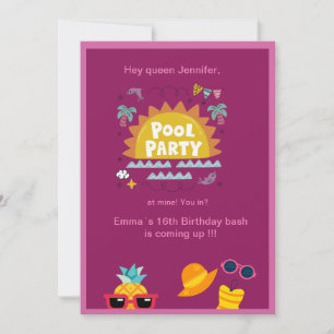 teenage pink pool party splash birthday invitation
