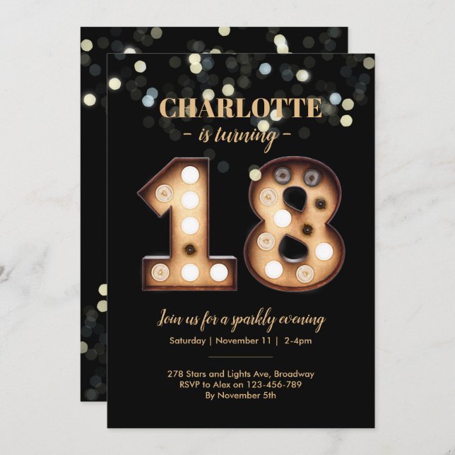 Teenage Sparkly 18th birthday invitation (Front/Back)