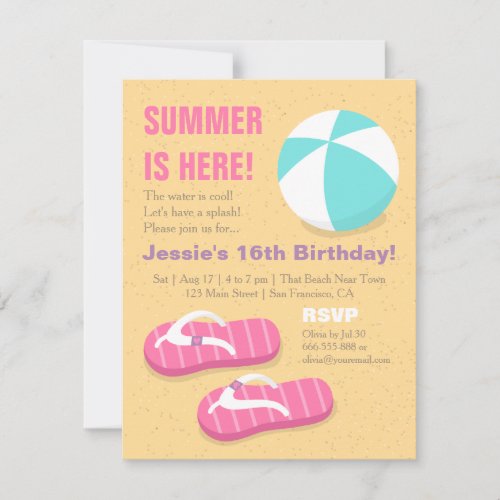 Teenage Summer Flip Flop Beach Birthday Party Invitation