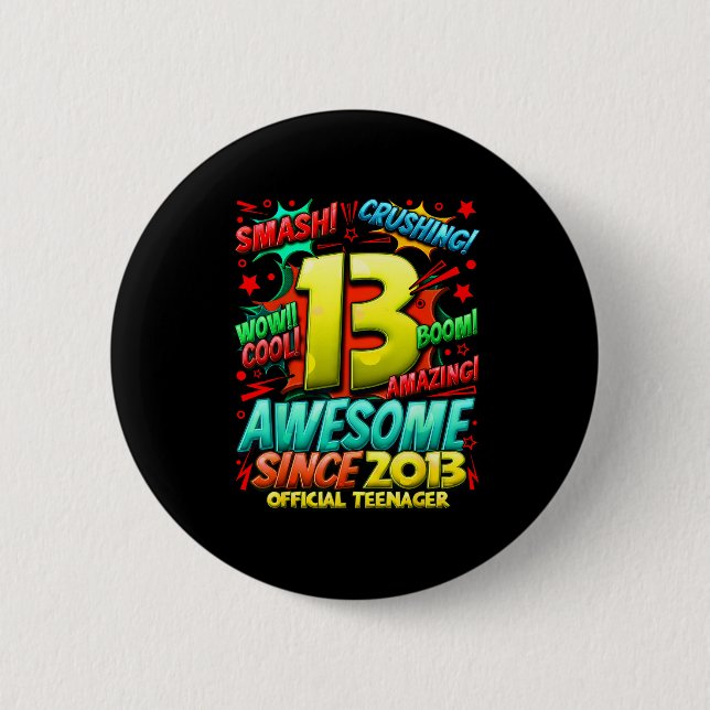 Teenager 13 Year Old Boys 13th Birthday Boy  Button (Front)