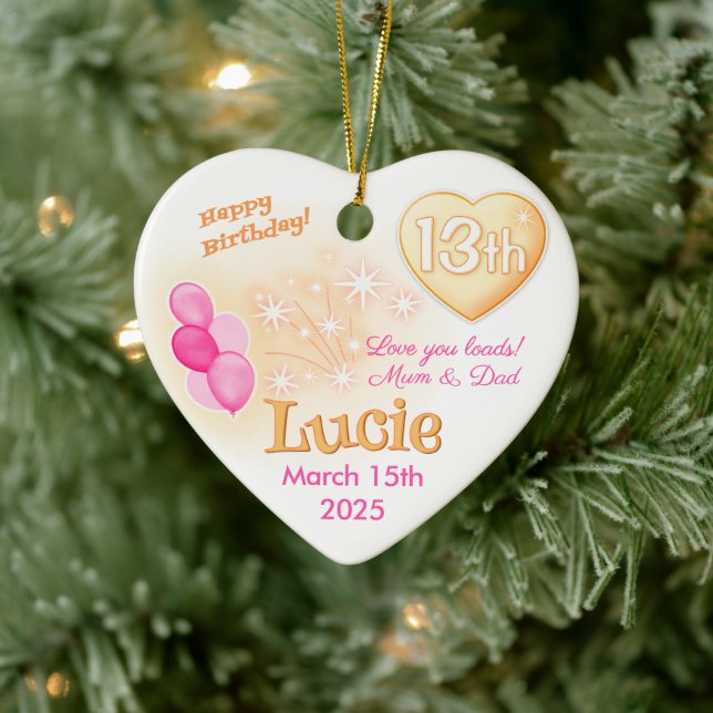 Teenager Heart 13th Birthday Girl Daughter Pink Ceramic Ornament (Tree)