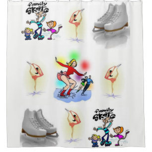 Teenager ice skating figure white showercurtain shower curtain