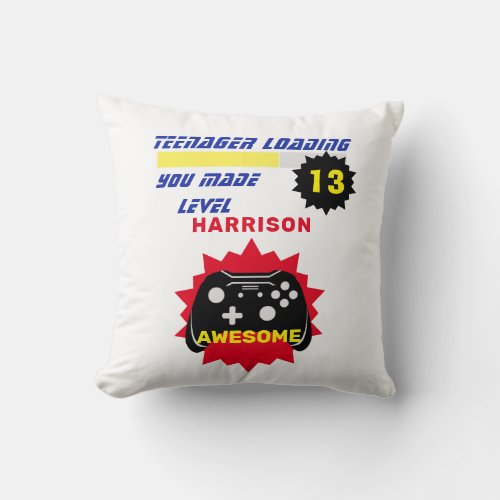 Teenager Loading Funny Gamer Personalized Birthday Throw Pillow