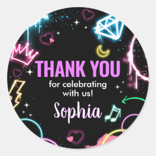 Teenager Neon Thirteenth Birthday Party Classic Round Sticker