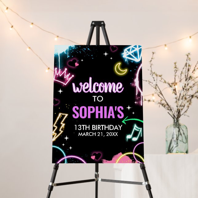 Teenager Neon Thirteenth Birthday Welcome Sign (In Situ (Stand))