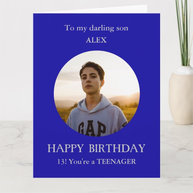Teenager photo BIG birthday card son, 13 year old (Front)