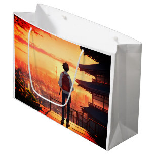 teenager school boy discovering gift bag