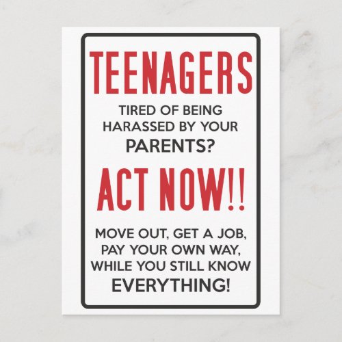 Teenagers Tired of Being Harassed Act Now Postcard