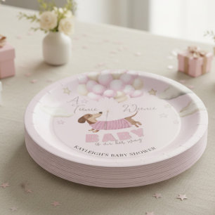 Teenie Weenie Dachshund Balloons Pink Baby Shower Paper Plates