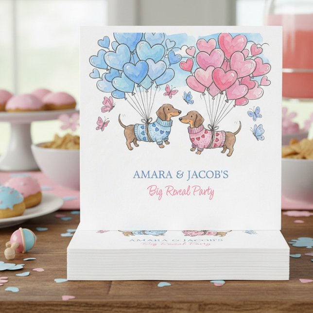 Teenie Weenie Sweetheart Dachshund Gender Reveal Napkins (Party Napkins - Teenie Weenie Sweetheart Dachshund Gender Reveal collection by Darling & May)