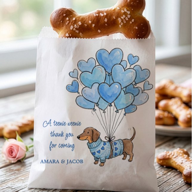 Teenie Weenie Thank You Dachshund Baby Boy Doggie Favor Bag (Favor  "doggie" Bags - Teenie Weenie Sweetheart Dachshund Gender Reveal collection by Darling & May)