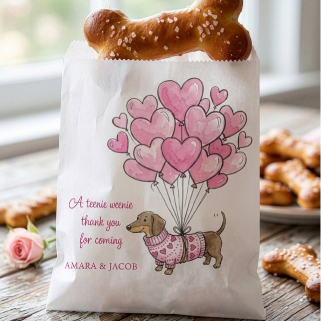 Teenie Weenie Thank You Dachshund Baby Girl Doggie Favor Bag (Favor  "doggie" Bags - Teenie Weenie Sweetheart Dachshund Gender Reveal collection by Darling & May)